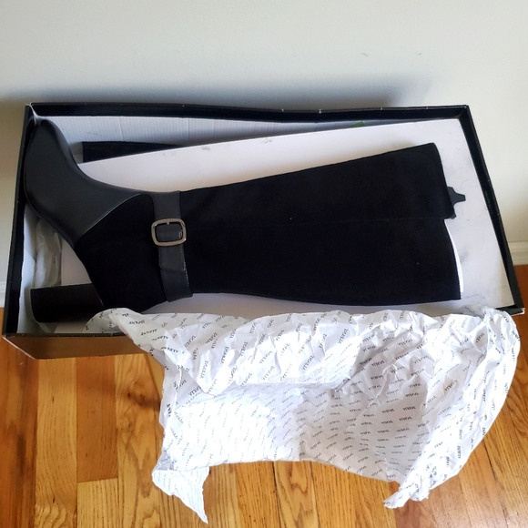 NEW 🖤 Alfani Womens Nelsonn Black Leather Buckle Calf Knee High Zip Boots 9.5M - Picture 13 of 14